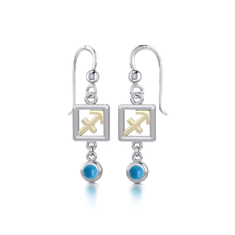 women’s chandelier earrings -Sagittarius Zodiac Sign Silver and Gold Earrings Jewelry with Turquoise MER1777