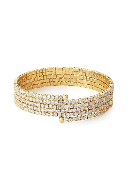 gold chain bracelets for women -Gold Wrap Cuff MultiLayer Rhinestone Bracelets