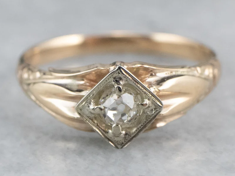 vintage-inspired engagement rings -Late Art Deco Old Mine Cut Diamond Ring