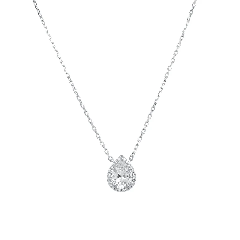 cute necklaces for women -Sterling Silver Cubic Zirconia Pear Necklace