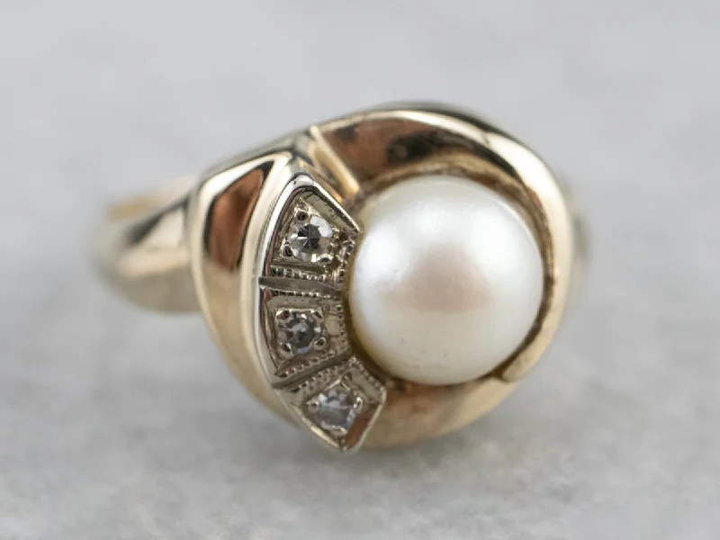 rose gold engagement rings -Vintage Pearl and Diamond Ring