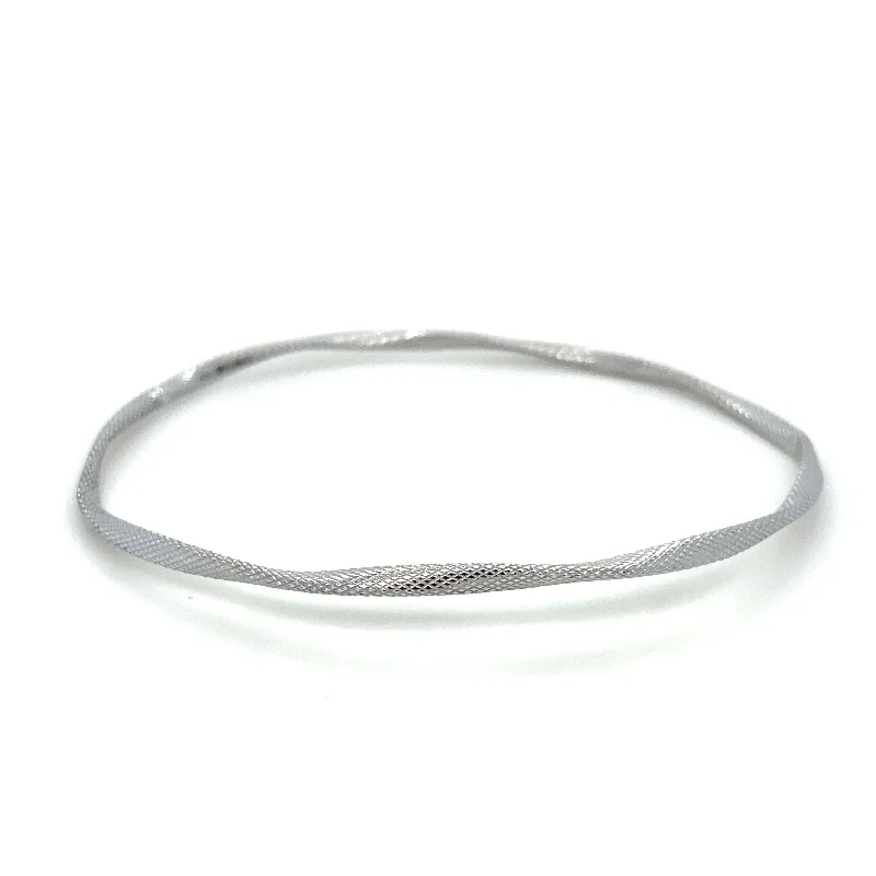 women’s gemstone bracelets -9K White Gold Closed Twisted Bangle