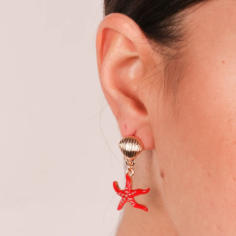 women’s silver drop earrings -Earrings with Red Starfish