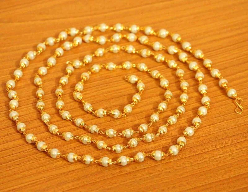 fashion necklaces for women -Pearl Gold Look Long Single Line Necklace