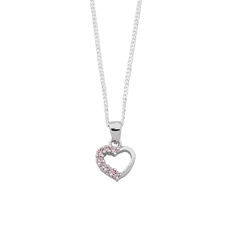 personalized engraved necklaces for women -Sterling Silver Pink Cubic Zirconia Heart Necklace