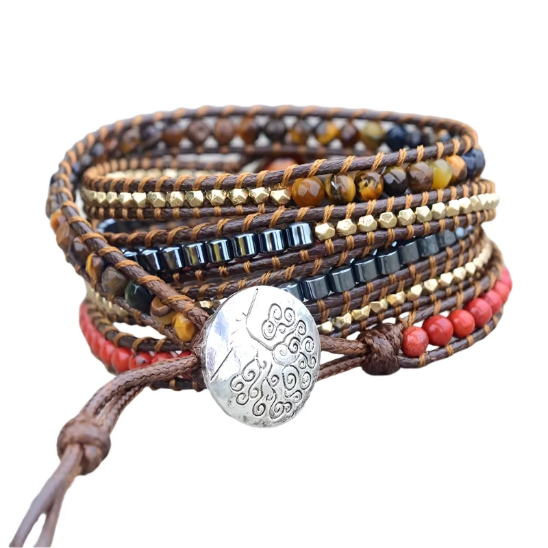 bracelet sets for women -Handmade Bohemian Red Bracelet Natural Stone