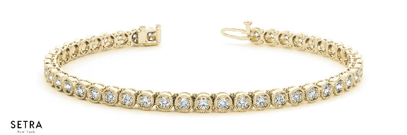 vintage bangles for women -Round Cut Diamonds Women's Bridal Solid Tennis Bracelet In 14k Gold