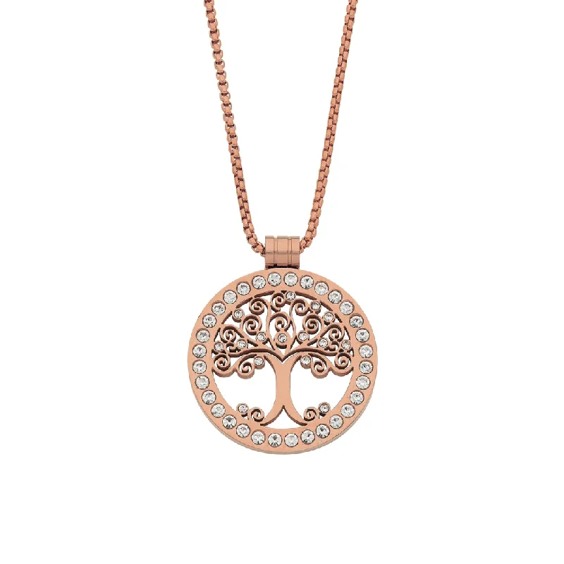 sparkling crystal necklaces for women -Rose Stainless Steel Crystal Tree Of Life Long Necklace