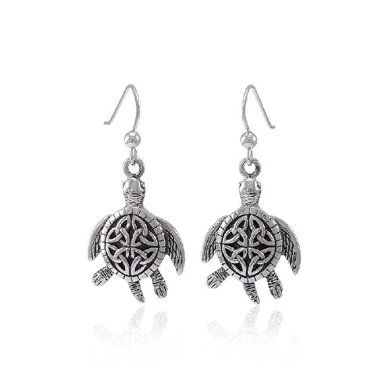 vintage earrings for women -Celtic Knot Sea Turtle Silver Earrings TER1471