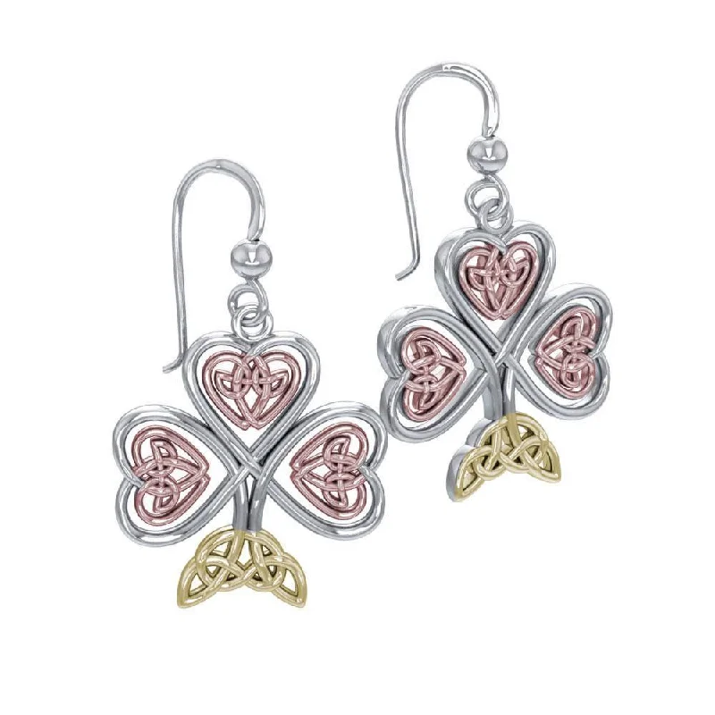 luxury crystal earrings for women -Celtic Knotwork Shamrock Three Tone Earrings OTE2919