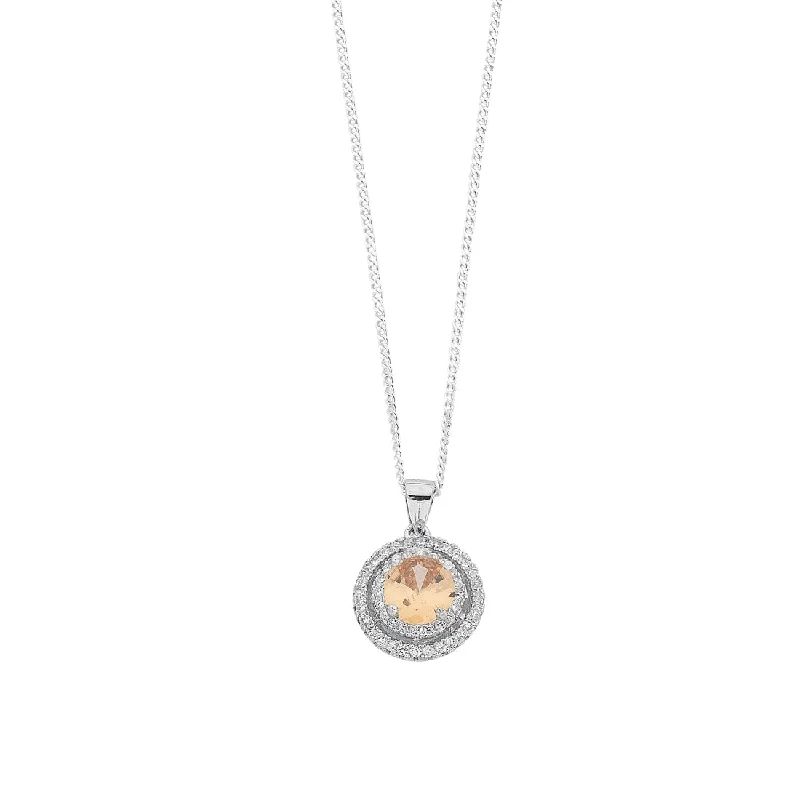 heart-shaped necklaces for women -November Birthstone Sterling Silver Topaz Cubic Zirconia Halo Necklace