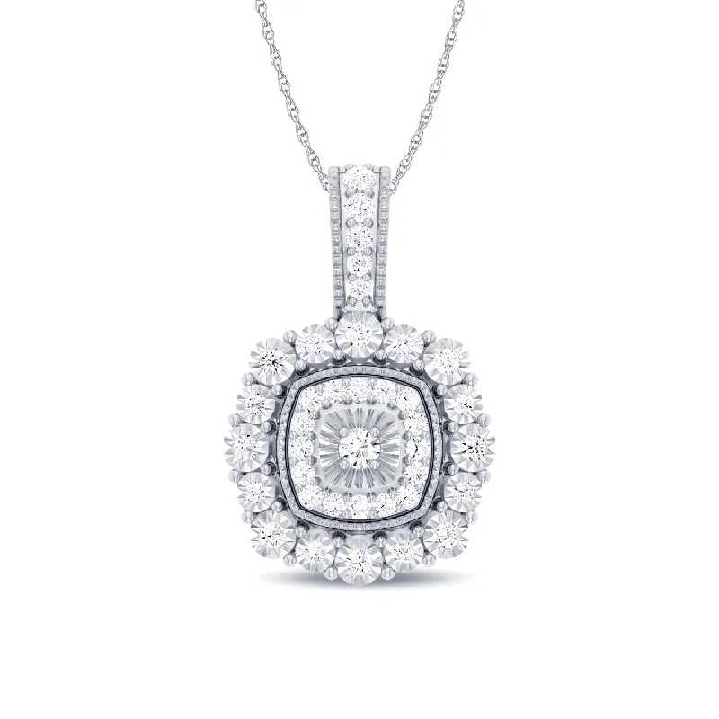 wedding gift necklaces for women -Miracle Little Halo Necklace with 0.15ct of Diamonds in 9ct White Gold