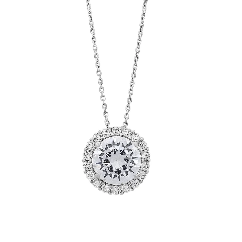 crystal charm necklaces for women -Sterling Silver Large Cubic Zirconia Halo Necklace