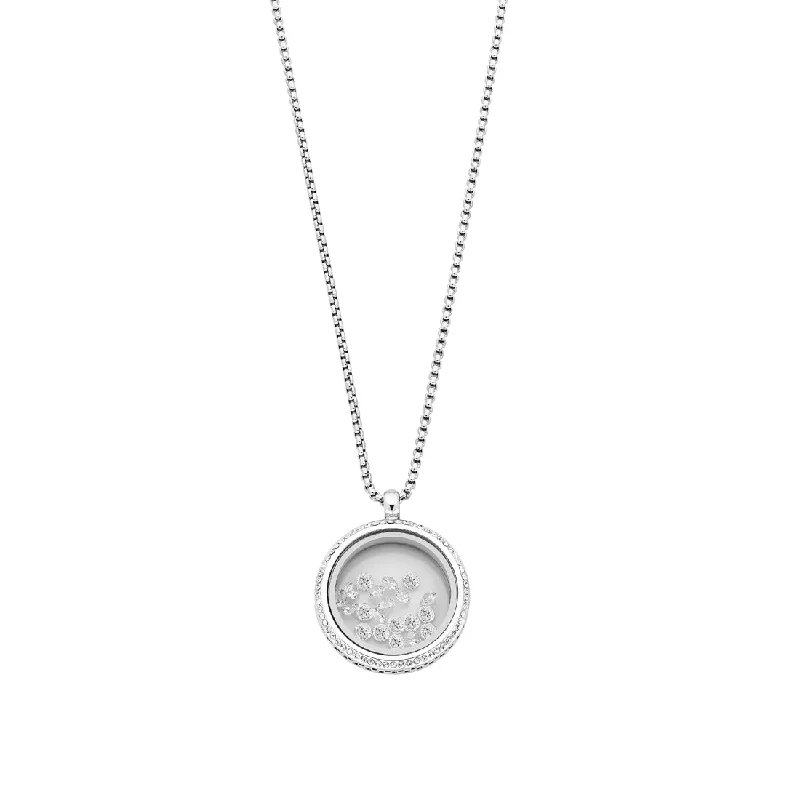 elegant heart-shaped necklaces for women -Stainless Steel Silver Necklace with Crystals in Locket