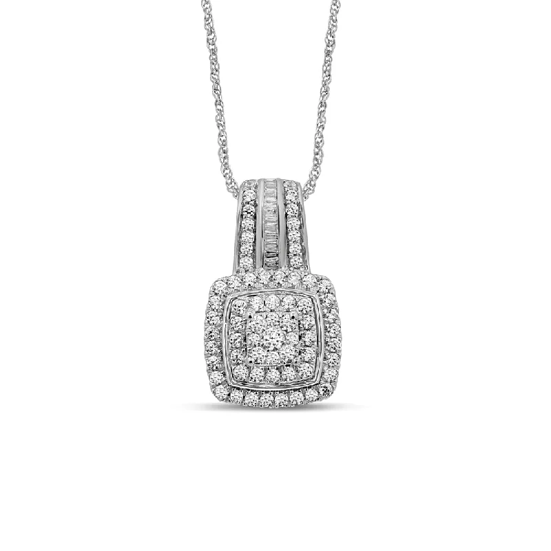 wedding necklaces for women -Sterling Silver 1.00ct Diamond Square Look Necklace