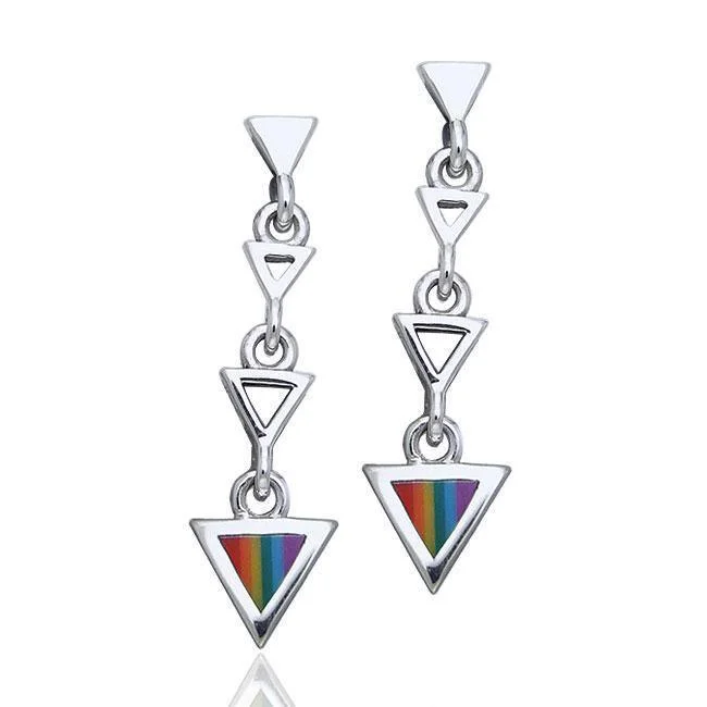 women’s diamond stud earrings -Rainbow Triangle Silver Earrings TER062