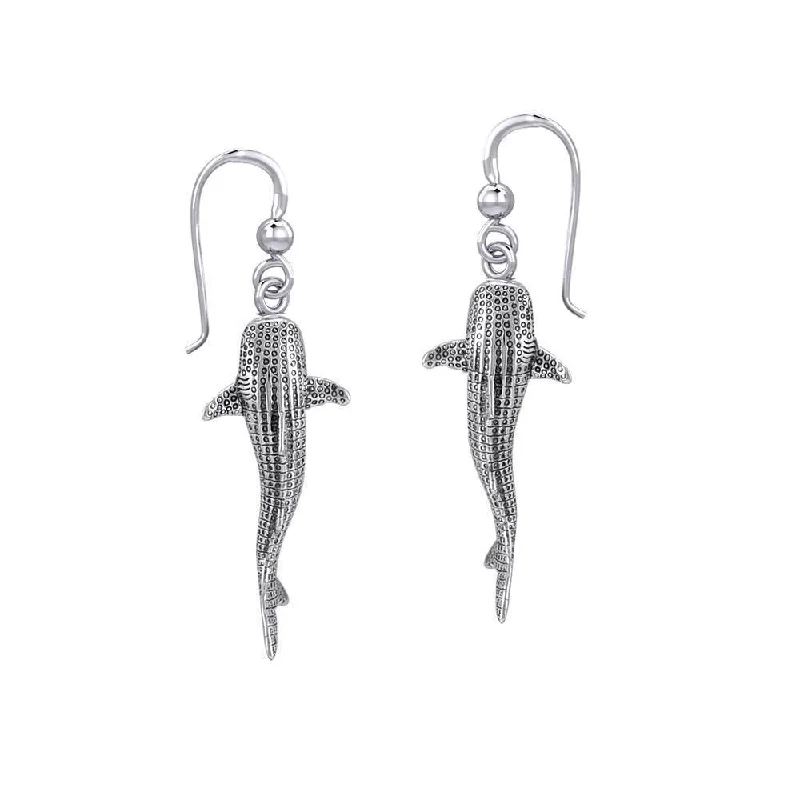 gold earrings for women -Small Whale Shark Silver Hook Earrings TER1745