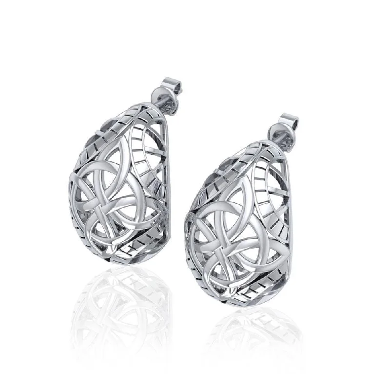 custom earrings for women -Celtic Four Point Knot Silver Post Earrings TER1681