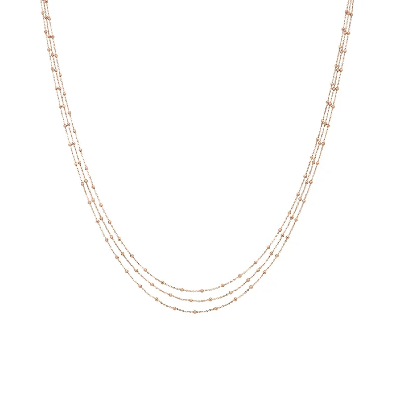 sophisticated necklaces for women -9ct Rose Gold Silver Infused Triple Row Ball And Chain Necklace 42cm