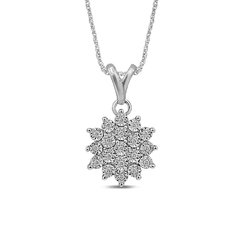 hand-crafted gold necklaces for women -Sterling Silver 0.07ct Diamond Cluster Necklace