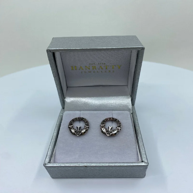 women’s bridal hoop earrings -Claddagh Marcasite Stone Earrings - Sterling Silver