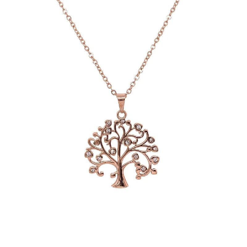 vintage necklaces for women -Rose Stainless Steel Crystal Tree of Life Necklace