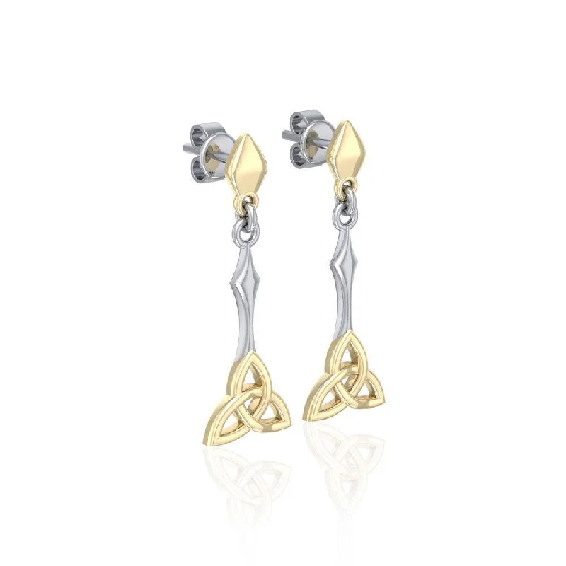 elegant dangle earrings for women -Celtic Trinity Knot Silver and 14K Gold Accent Post Earrings MER1679