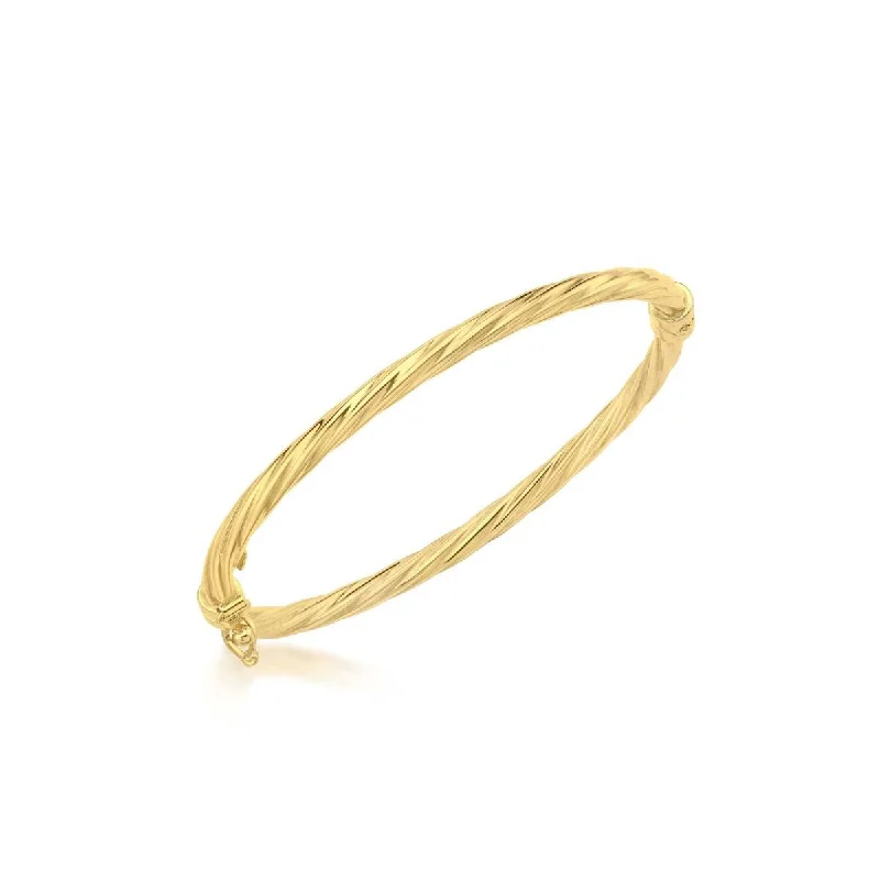 custom engraved bangles for women -9K Yellow Gold 3mm Twist Oval Baby Bangle