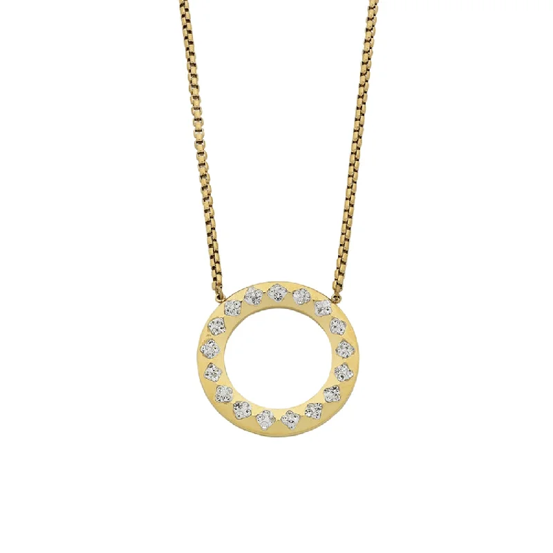 classic necklaces for women -Stainless Steel Yellow Open Circle Crystal Paved Necklace