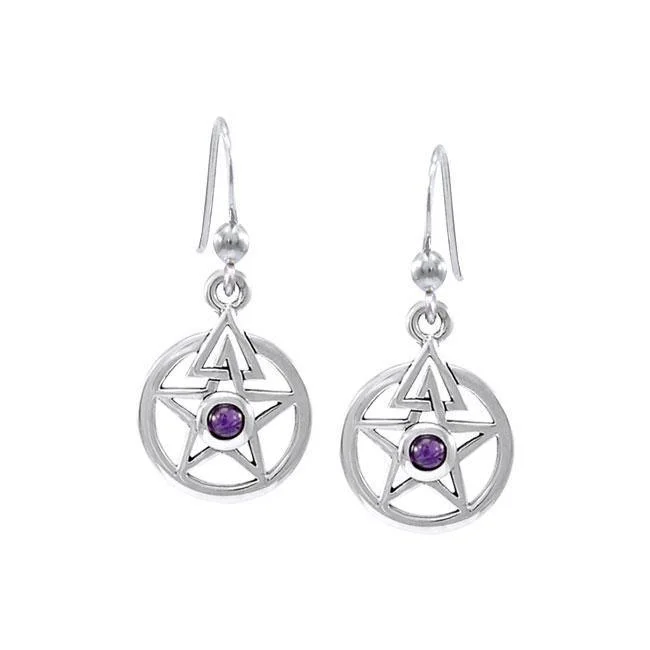 diamond earrings for women -The Third Degree Pentacle Silver Earrings with Gemstone TER1586