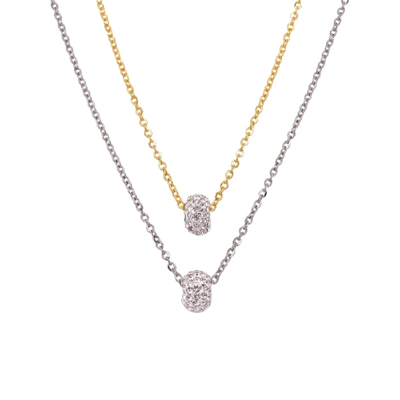 trendy gold necklaces for women -Stainless Steel Two Tone Pave Crystal Ring Necklace