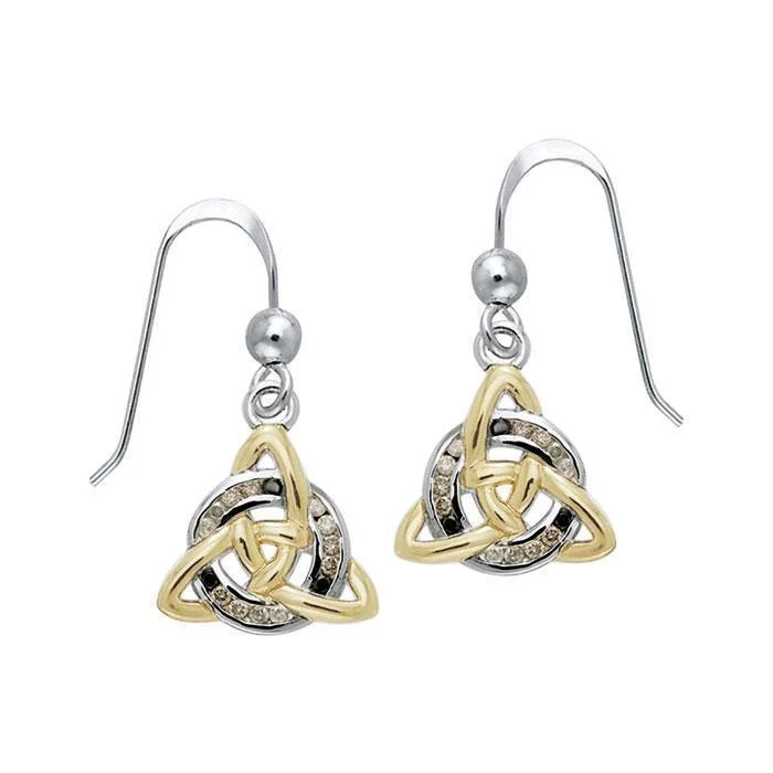 gold hoop earrings for women -Celtic Triquetra Silver and Gold Earrings with Gems MER706