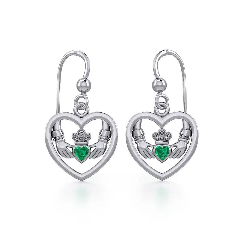 stacked earrings for women -Claddagh in Heart Silver Earrings with Gemstone TER1883