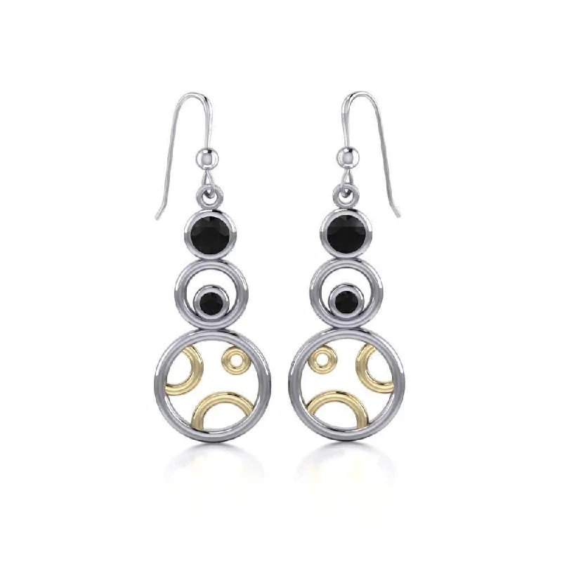 women’s bridal hoop earrings -Black Magic Stacked Circle Silver & Gold Earrings MER390