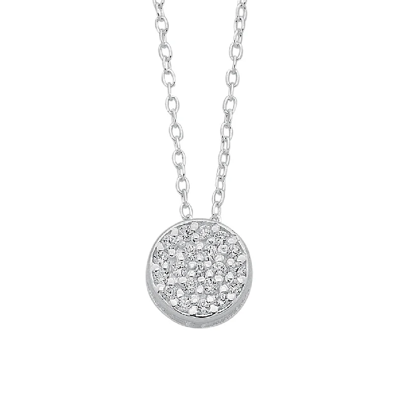 statement necklaces for women -Sterling Silver Cubic Zirconia Pave Disc Necklace