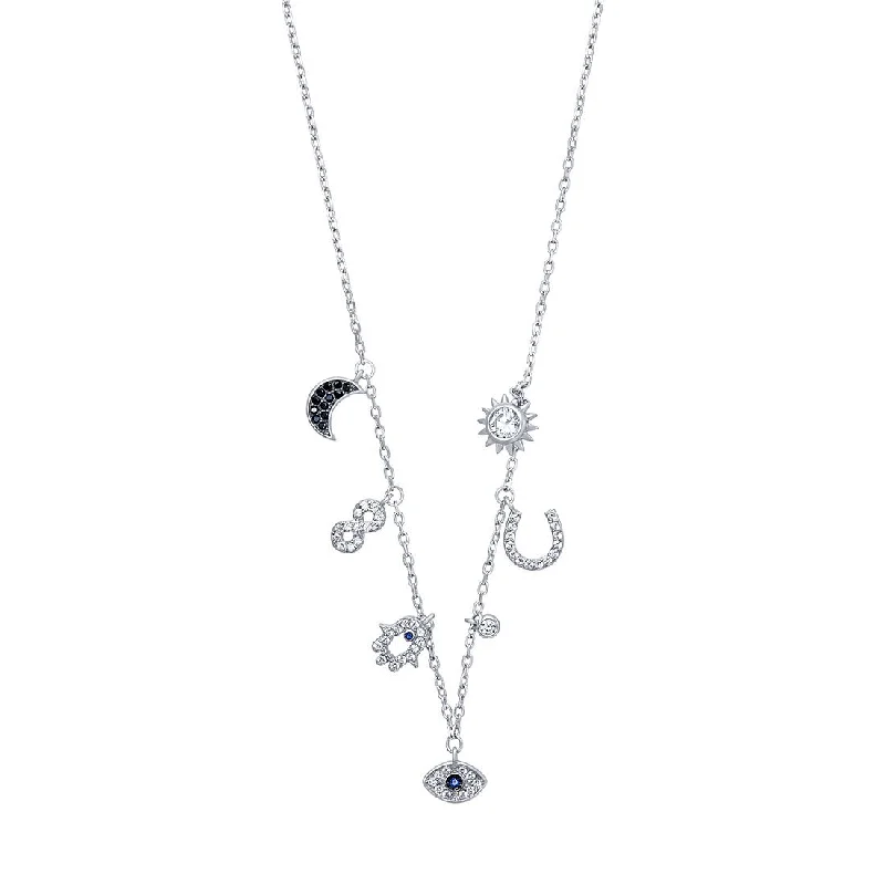 statement pendant necklaces for women -45cm Multi Charm Necklace with Cubic Zirconia in Sterling Silver