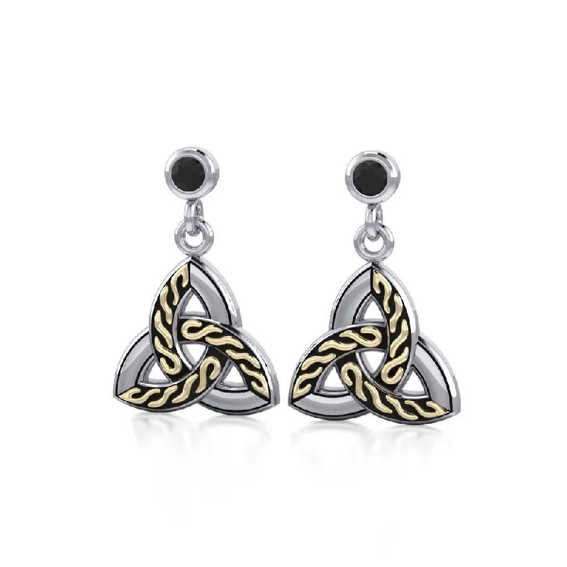 trendy earrings for women -A showcase of everything special ~ Celtic Knotwork Trinity Sterling Silver Earrings with 18k Gold accent and Gemstone MER705