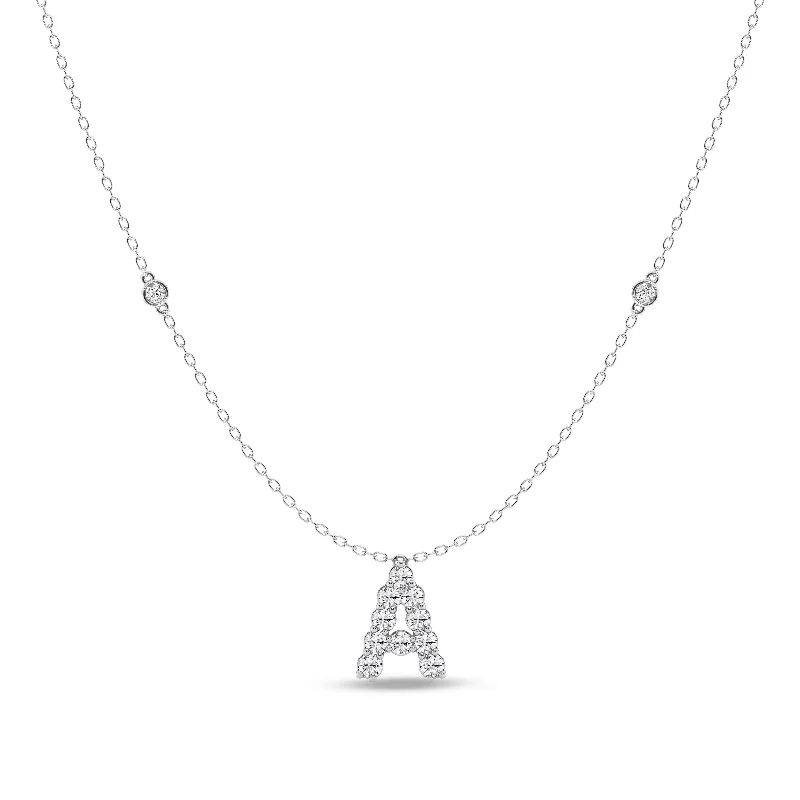 celestial necklaces for women -Brilliant Claw Initial A Slider Necklace with 0.40ct of Laboratory Grown Diamonds in Mirage Sterling Silver and Platinum