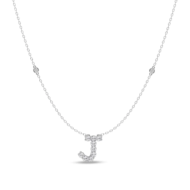 personalized necklaces for women -Brilliant Claw Initial J Slider Necklace with 0.40ct of Laboratory Grown Diamonds in Mirage Sterling Silver and Platinum