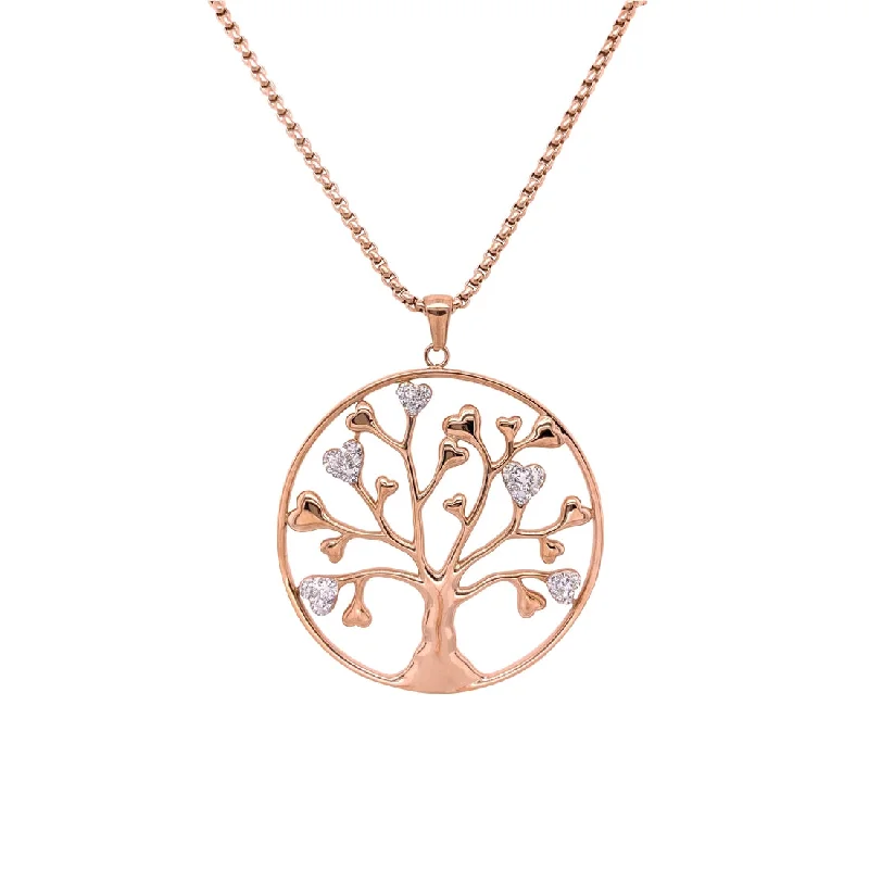 designer choker necklaces for women -Rose Stainless Steel Crystal Heart Leaf Tree of Life Necklace