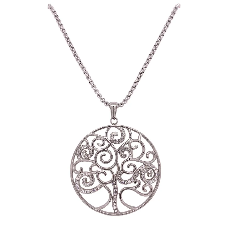 pearl pendant necklaces for women -Stainless Steel Pave Crystal Tree of Life Necklace