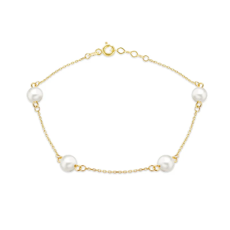 colorful bracelets for women -9K Yellow Gold Pearl Station Bracelet/ 7-7.5"