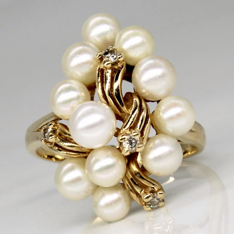 Diamond & Pearl Cocktail Ring | 0.06ctw | SZ 6.25 |