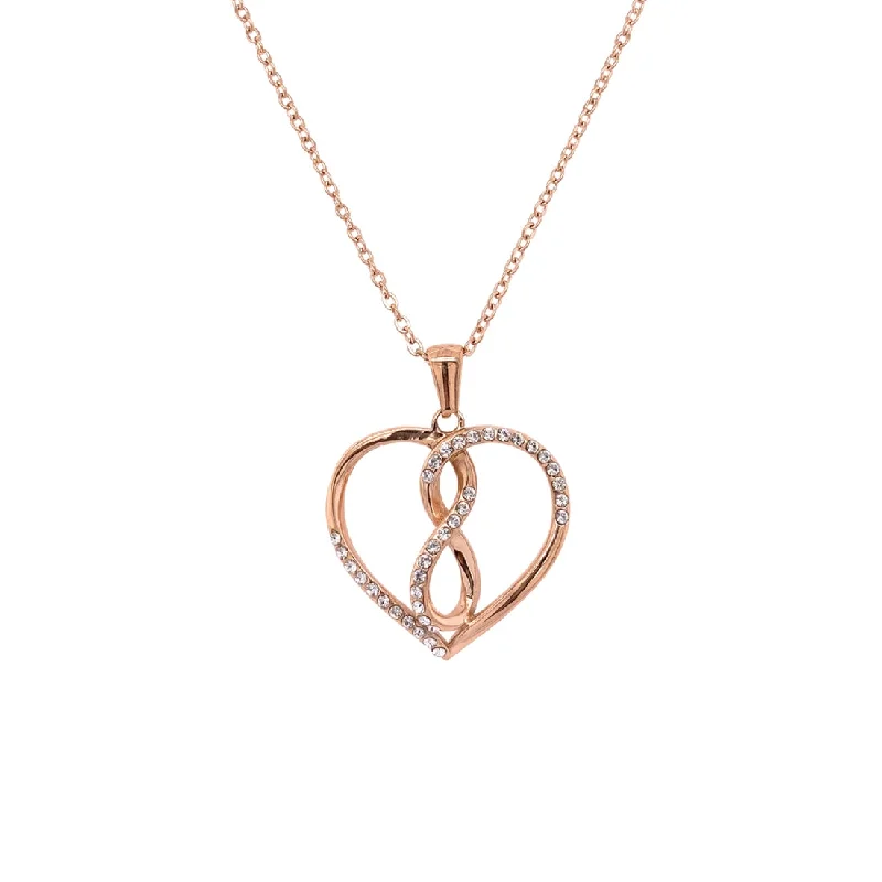 birthday gift necklaces for women -Rose Stainless Steel Crystal Heart Infinity Necklace