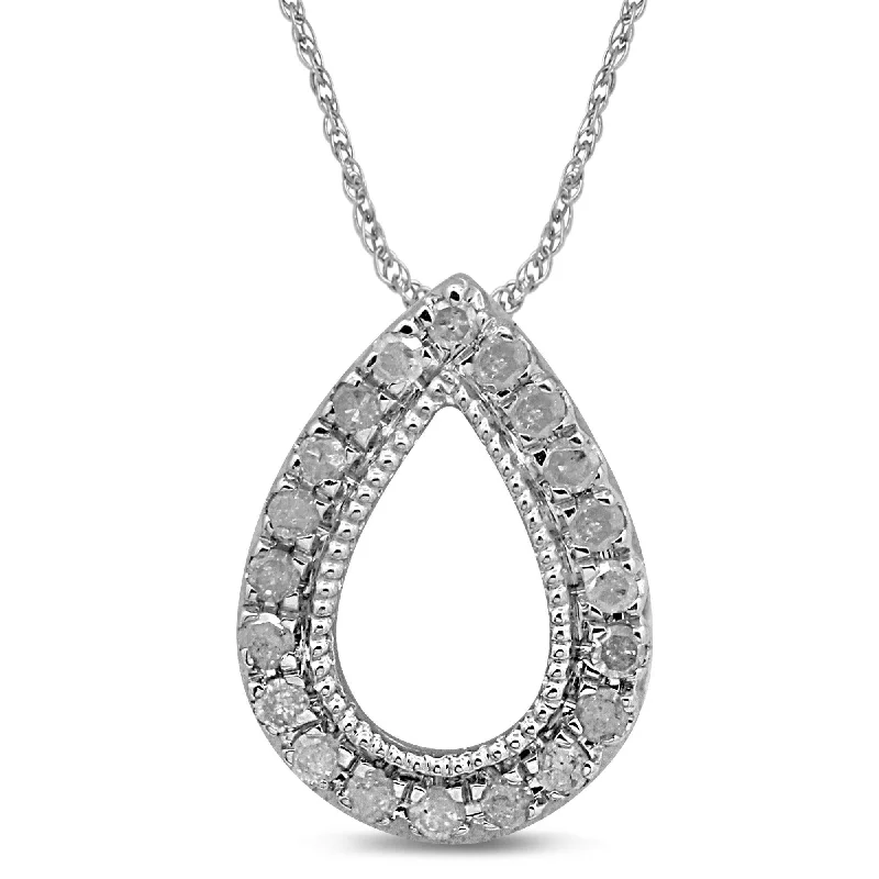 wedding gift necklaces for women -Open Pear Necklace with 0.10ct of Diamonds in Sterling Silver