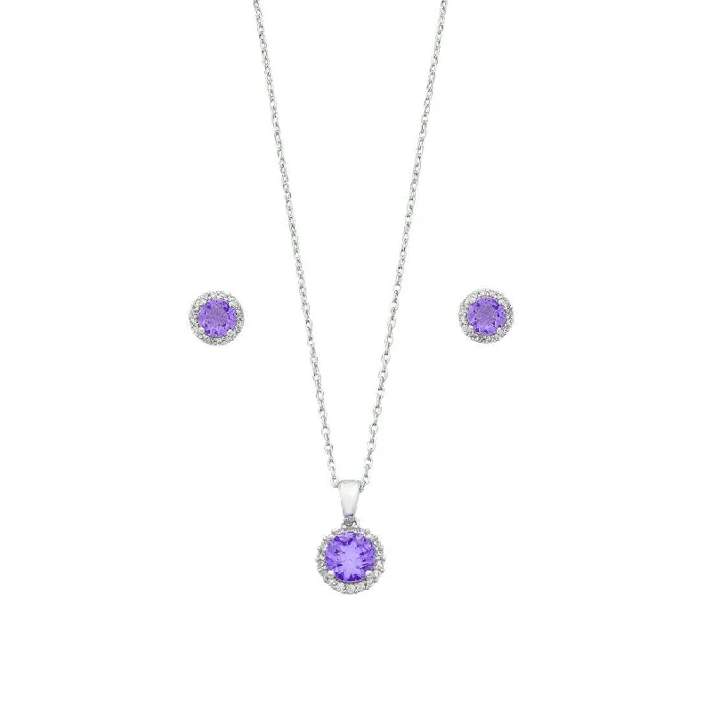 wedding necklaces for women -Purple Cubic Zirconia Earring & Necklace Set in Sterling Silver