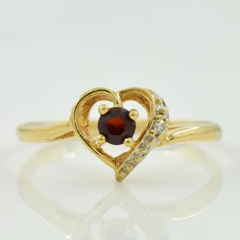 Garnet & Diamond Heart Shaped Ring | 0.12ct, 0.01ct | SZ 6.25 |