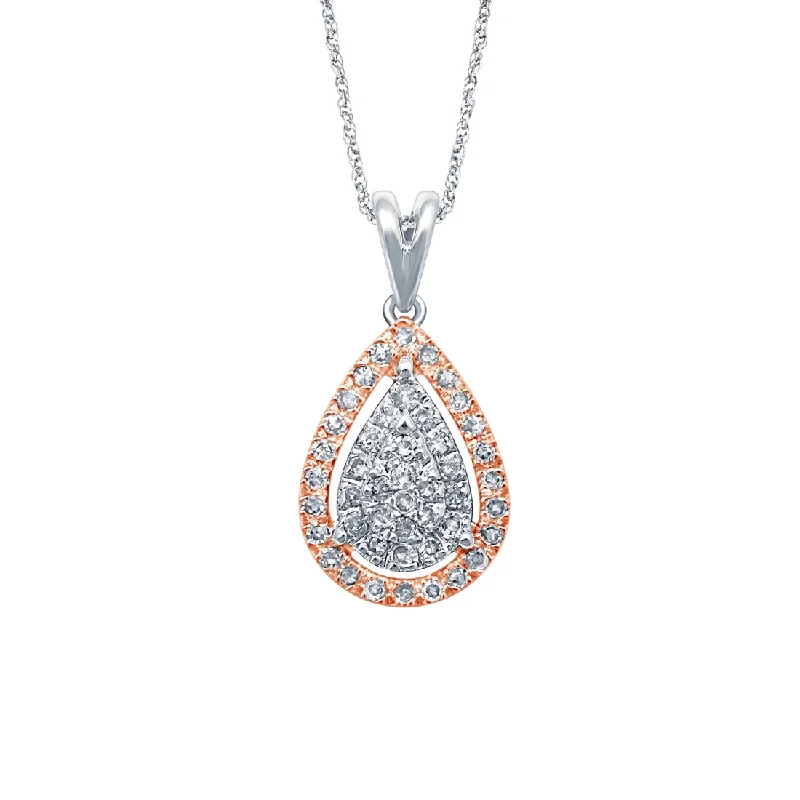 matching necklaces for women -9ct White and Rose Gold 0.20ct Diamond Pear Shaped Pendant