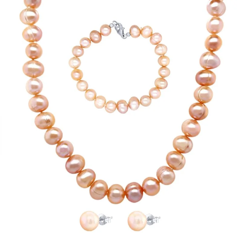 lucky charm necklaces for women -Pink Pearl Necklace Bracelet and Earring Set