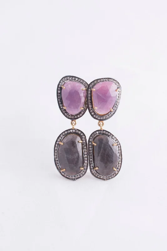 fashion earrings for women -Raw Sapphire Earrings